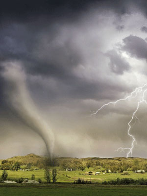 Torando and lightening in a field